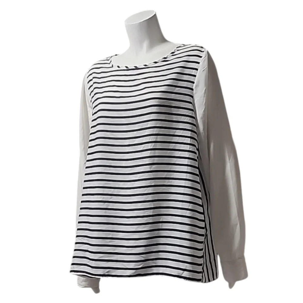OLD NAVY Color Block Striped Tunic Top L Zipper Back Long Sleeve Blouse Shirt - Picture 6 of 14